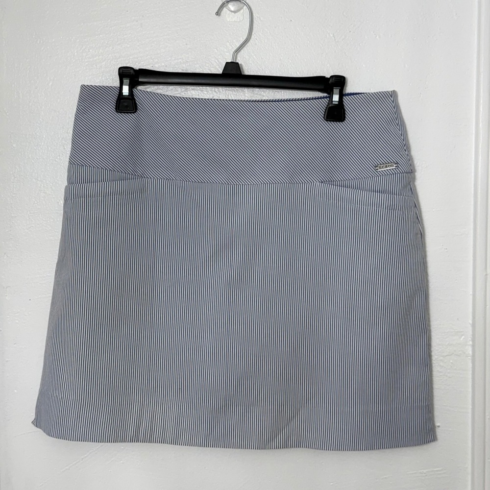 S.C. & CO. Pull-on Athletic Skort, Blue & White Striped Branded Logo Detail